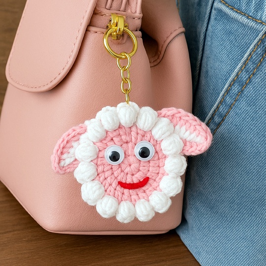 Sheep Face Crochet Keychain Pattern PDF - Fluffy Farm Animal Bag Charm
