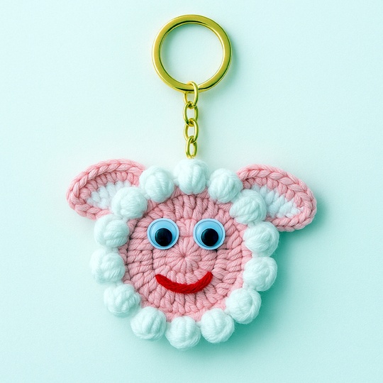 Sheep Face Crochet Keychain Pattern PDF - Fluffy Farm Animal Bag Charm