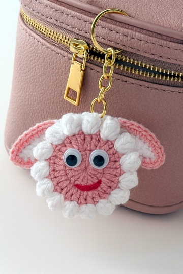 Sheep Face Crochet Keychain Pattern PDF - Fluffy Farm Animal Bag Charm