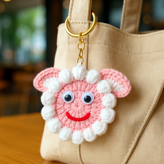 Sheep Face Crochet Keychain Pattern PDF - Fluffy Farm Animal Bag Charm