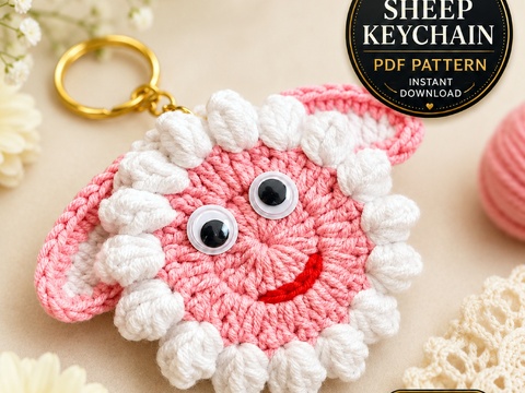 Sheep Face Crochet Keychain Pattern PDF - Fluffy Farm Animal Bag Charm