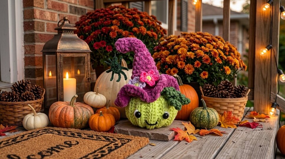 Crochet Pattern Pumpkin with Witch Hat, Flowers and Spider – Halloween