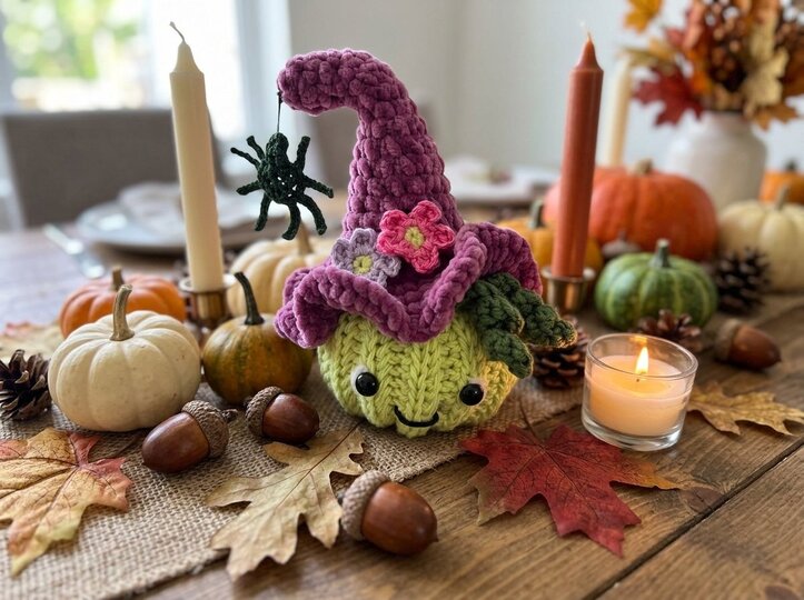 Crochet Pattern Pumpkin with Witch Hat, Flowers and Spider – Halloween