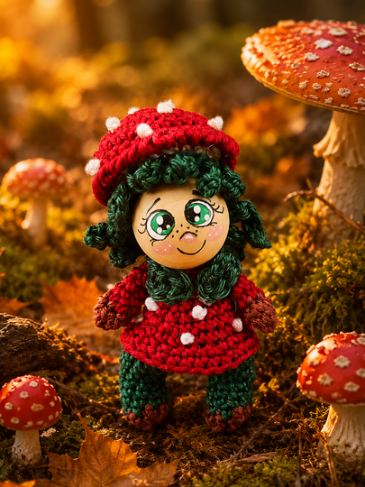 Serie Herbstpüppchen: Herr und Frau Fliegenpilz Herbstdeko Holzkugeln