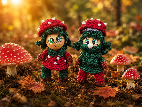 Serie Herbstpüppchen: Herr und Frau Fliegenpilz Herbstdeko Holzkugeln