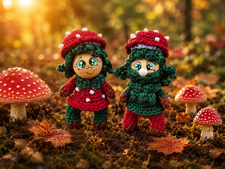 Serie Herbstpüppchen: Herr und Frau Fliegenpilz Herbstdeko Holzkugeln