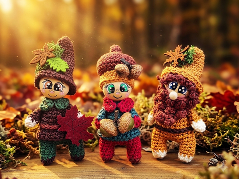 Serie Herbstpüppchen: 3 Wald und Herbst Wichtel Herbstdeko Holzkugeln