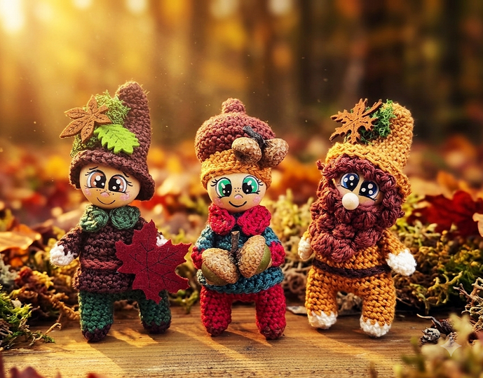 Serie Herbstpüppchen: 3 Wald und Herbst Wichtel Herbstdeko Holzkugeln