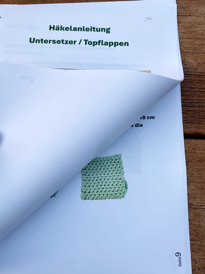 Häkelanleitung für Untersetzer mit 9mm Baumwollkordel o. Topflappen mit 3mm