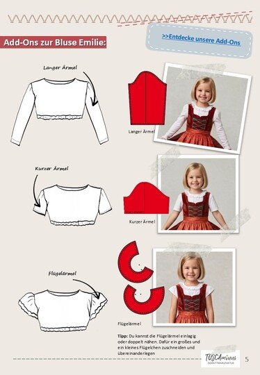 Dirndlbluse Emilie Gr. 86-140 für Jersey