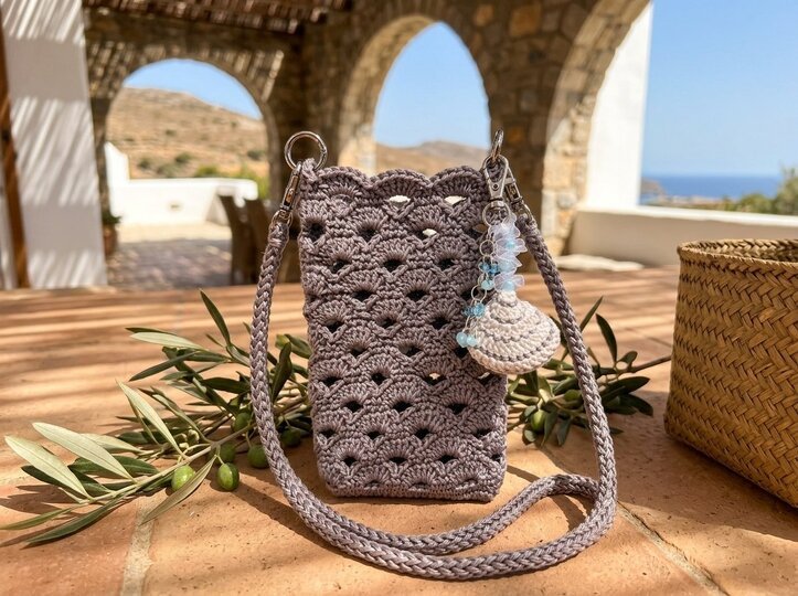 Häkelanleitung Muschelzauber – Handytasche mit Muschel-Anhänger