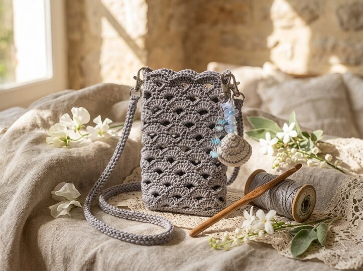 Häkelanleitung Muschelzauber – Handytasche mit Muschel-Anhänger