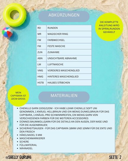 Capybara Summer Edition Crochet Pattern PDF English and German