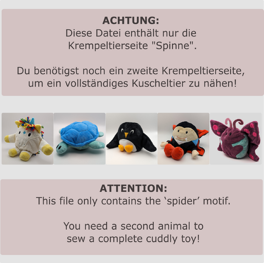 reversible cuddly toy "Krempeltier" spider Level 3 - sewing instruction