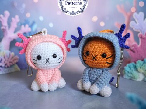 Cat Axolotl Bag Charm, Crochet Keychain Pattern, Backpack Buddy