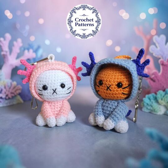 Cat Axolotl Bag Charm, Crochet Keychain Pattern, Backpack Buddy