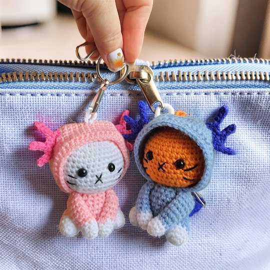 Cat Axolotl Bag Charm, Crochet Keychain Pattern, Backpack Buddy