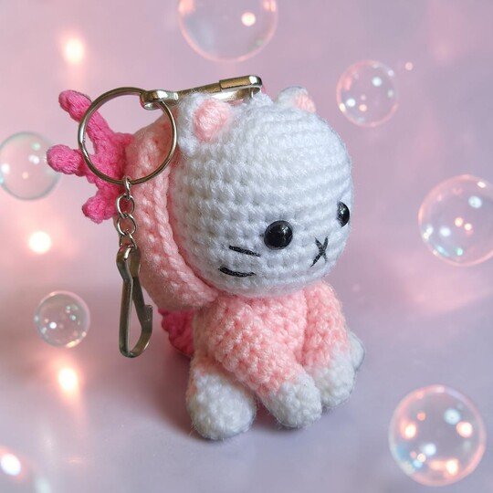 Cat Axolotl Bag Charm, Crochet Keychain Pattern, Backpack Buddy