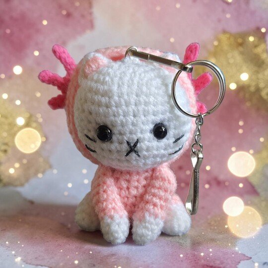 Cat Axolotl Bag Charm, Crochet Keychain Pattern, Backpack Buddy