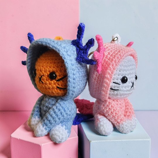 Cat Axolotl Bag Charm, Crochet Keychain Pattern, Backpack Buddy