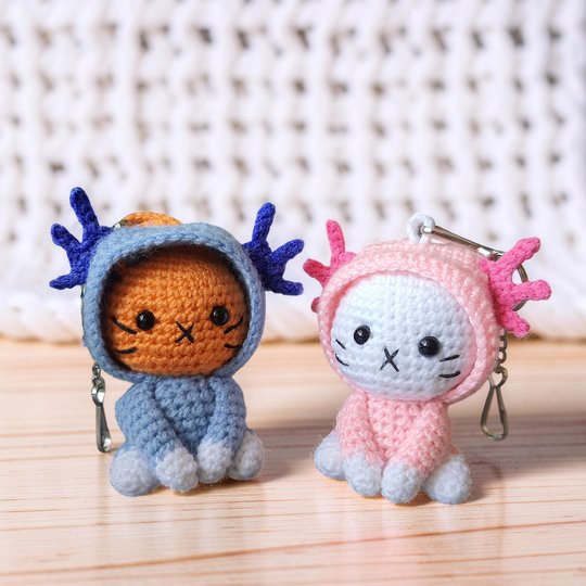 Cat Axolotl Bag Charm, Crochet Keychain Pattern, Backpack Buddy