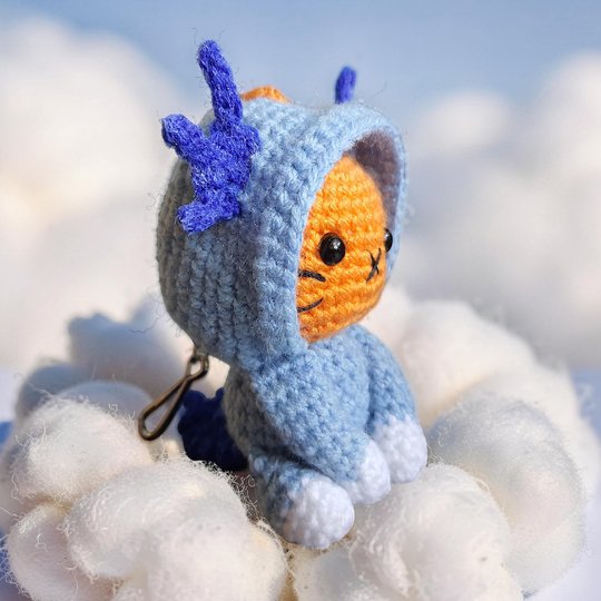 Cat Axolotl Bag Charm, Crochet Keychain Pattern, Backpack Buddy