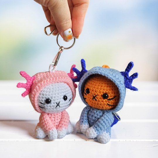 Cat Axolotl Bag Charm, Crochet Keychain Pattern, Backpack Buddy