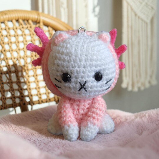 Cat Axolotl Bag Charm, Crochet Keychain Pattern, Backpack Buddy