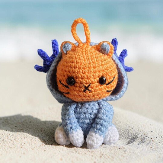 Cat Axolotl Bag Charm, Crochet Keychain Pattern, Backpack Buddy