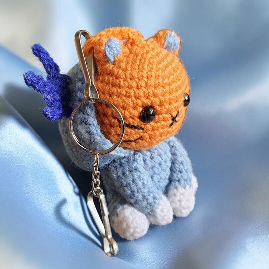 Cat Axolotl Bag Charm, Crochet Keychain Pattern, Backpack Buddy