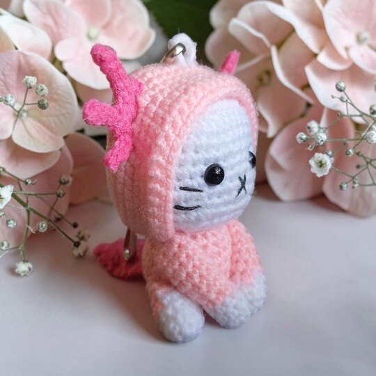 Cat Axolotl Bag Charm, Crochet Keychain Pattern, Backpack Buddy