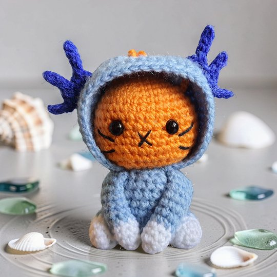 Cat Axolotl Bag Charm, Crochet Keychain Pattern, Backpack Buddy
