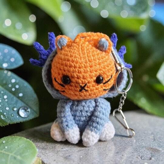Cat Axolotl Bag Charm, Crochet Keychain Pattern, Backpack Buddy