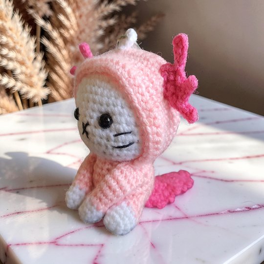 Cat Axolotl Bag Charm, Crochet Keychain Pattern, Backpack Buddy