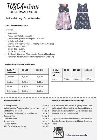 Kinderdirndl Resli Gr. 80-140 Schnittmuster