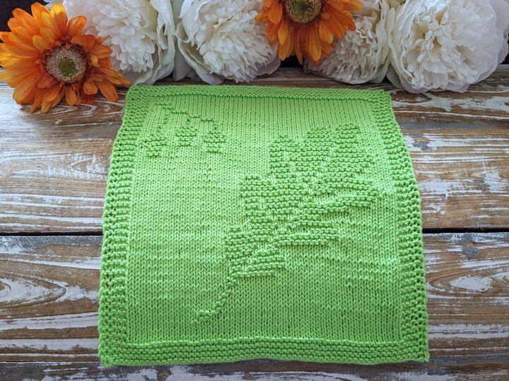 Strickanleitung Waschlappen / Spültuch "Herbstblatt" - einfach