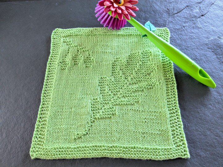 Strickanleitung Waschlappen / Spültuch "Herbstblatt" - einfach