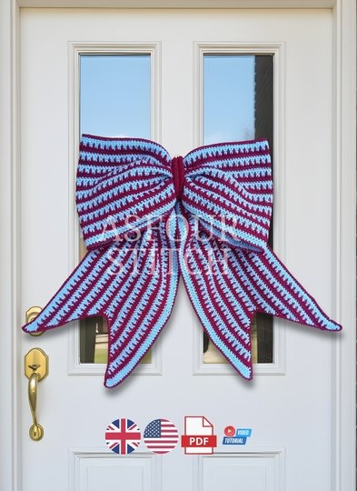 Giant Crochet Front Door Bow Pattern PDF (US & UK terms) and Video Tutorial