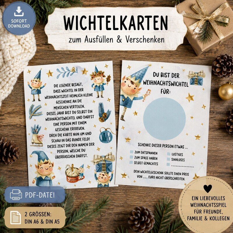 Wichtelkarten Weihnachten PDF Wichtelspiel Weihnachtswichtel