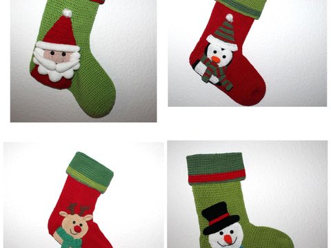 Vier Weihnachtssocken häkeln – Set-Anleitung auf Deutsch & Englisch