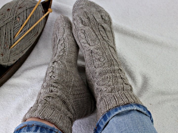 3 Sock Knitting Patterns PDF – Cable and Lace Socks Cuff Down