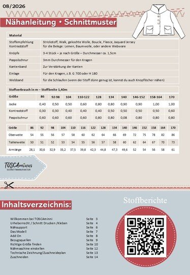 Schnittmuster Trachtenjacke Anna Gr. 86-170