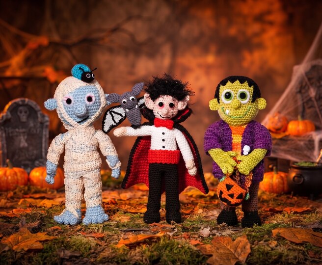 Monster-Set häkeln: Mumie, Vampir und Frankenstein fürs Halloween-Regal