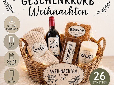 Geschenkkorb Weihnachten Etiketten PDF | 26 Weihnachts-Etiketten
