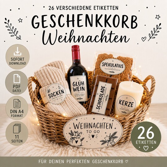 Geschenkkorb Weihnachten Etiketten PDF | 26 Weihnachts-Etiketten