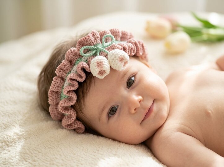 Crochet Pattern Baby Headband with Tulips