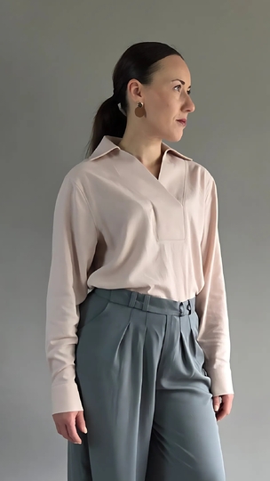 elegante Damen Bluse PDF Schnittmuster lange Ärmel V-Ausschnitt und Kragen