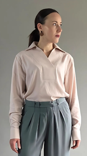 elegante Damen Bluse PDF Schnittmuster lange Ärmel V-Ausschnitt und Kragen