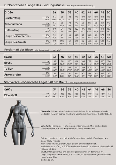 elegante Damen Bluse PDF Schnittmuster lange Ärmel V-Ausschnitt und Kragen