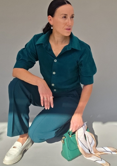 Bluse Schnittmuster Damen PDF, Kragenbluse mit Raglanärmeln – Grössen 34–50